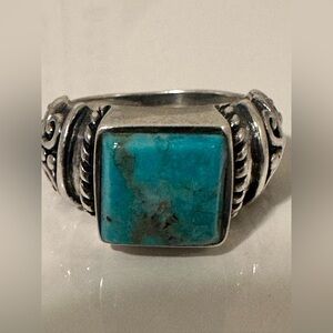 Vtg SE925 Sterling Silver 
SquareTurquoise RingOrnate 
BohoSouthwestern Style 8